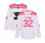 Women Adidas St. Louis Blues #32 Brian Flynn Authentic White Pink Fashion NHL Jersey