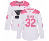 Women Adidas St. Louis Blues #32 Brian Flynn Authentic White Pink Fashion NHL Jersey