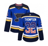 Women Adidas St. Louis Blues #32 Tage Thompson Authentic Blue USA Flag Fashion NHL Jersey