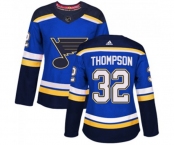 Women Adidas St. Louis Blues #32 Tage Thompson Premier Royal Blue Home NHL Jersey