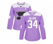 Women Adidas St. Louis Blues #34 Jake Allen Purple Authentic Fights Cancer Stitched NHL Jersey
