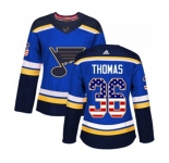 Women Adidas St. Louis Blues #36 Robert Thomas Authentic Blue USA Flag Fashion NHL Jersey