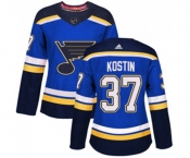 Women Adidas St. Louis Blues #37 Klim Kostin Premier Royal Blue Home NHL Jersey