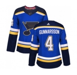 Women Adidas St. Louis Blues #4 Carl Gunnarsson Authentic Royal Blue Home NHL Jersey