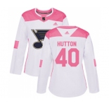 Women Adidas St. Louis Blues #40 Carter Hutton Authentic White Pink Fashion NHL Jersey