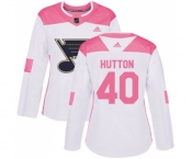 Women Adidas St. Louis Blues #40 Carter Hutton Authentic White Pink Fashion NHL Jersey