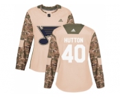 Women Adidas St. Louis Blues #40 Carter Hutton Camo Authentic 2017 Veterans Day Stitched NHL Jersey