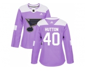 Women Adidas St. Louis Blues #40 Carter Hutton Purple Authentic Fights Cancer Stitched NHL Jersey