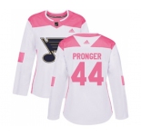 Women Adidas St. Louis Blues #44 Chris Pronger Authentic White Pink Fashion NHL Jersey