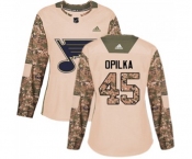 Women Adidas St. Louis Blues #45 Luke Opilka Authentic Camo Veterans Day Practice NHL Jersey