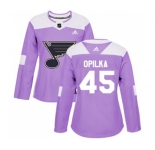Women Adidas St. Louis Blues #45 Luke Opilka Authentic Purple Fights Cancer Practice NHL Jersey