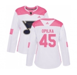 Women Adidas St. Louis Blues #45 Luke Opilka Authentic White Pink Fashion NHL Jersey