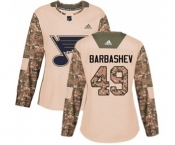 Women Adidas St. Louis Blues #49 Ivan Barbashev Authentic Camo Veterans Day Practice NHL Jersey