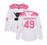 Women Adidas St. Louis Blues #49 Ivan Barbashev Authentic White Pink Fashion NHL Jersey