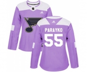 Women Adidas St. Louis Blues #55 Colton Parayko Authentic Purple Fights Cancer Practice NHL Jersey