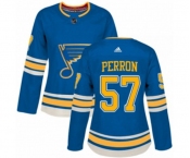 Women Adidas St. Louis Blues #57 David Perron Authentic Navy Blue Alternate NHL Jersey