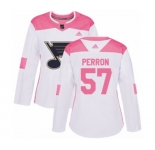Women Adidas St. Louis Blues #57 David Perron Authentic White Pink Fashion NHL Jersey