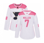 Women Adidas St. Louis Blues #7 Joe Mullen Authentic White Pink Fashion NHL Jersey