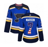 Women Adidas St. Louis Blues #7 Patrick Maroon Authentic Blue USA Flag Fashion NHL Jersey