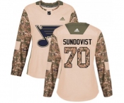 Women Adidas St. Louis Blues #70 Oskar Sundqvist Authentic Camo Veterans Day Practice NHL Jersey