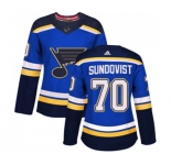 Women Adidas St. Louis Blues #70 Oskar Sundqvist Authentic Royal Blue Home NHL Jersey