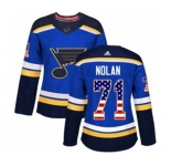Women Adidas St. Louis Blues #71 Jordan Nolan Authentic Blue USA Flag Fashion NHL Jersey