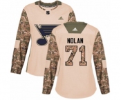 Women Adidas St. Louis Blues #71 Jordan Nolan Authentic Camo Veterans Day Practice NHL Jersey