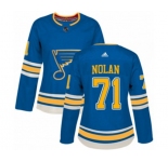 Women Adidas St. Louis Blues #71 Jordan Nolan Authentic Navy Blue Alternate NHL Jersey