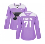 Women Adidas St. Louis Blues #71 Vladimir Sobotka Authentic Purple Fights Cancer Practice NHL Jersey