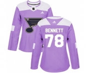 Women Adidas St. Louis Blues #78 Beau Bennett Authentic Purple Fights Cancer Practice NHL Jersey