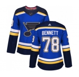 Women Adidas St. Louis Blues #78 Beau Bennett Authentic Royal Blue Home NHL Jersey