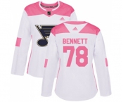 Women Adidas St. Louis Blues #78 Beau Bennett Authentic White Pink Fashion NHL Jersey