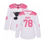 Women Adidas St. Louis Blues #78 Dominik Bokk Authentic White Pink Fashion NHL Jersey