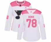 Women Adidas St. Louis Blues #78 Dominik Bokk Authentic White Pink Fashion NHL Jersey