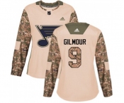 Women Adidas St. Louis Blues #9 Doug Gilmour Authentic Camo Veterans Day Practice NHL Jersey
