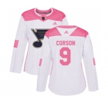 Women Adidas St. Louis Blues #9 Shayne Corson Authentic White Pink Fashion NHL Jersey