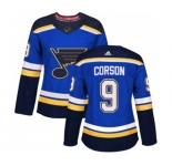 Women Adidas St. Louis Blues #9 Shayne Corson Premier Royal Blue Home NHL Jersey