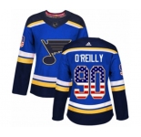 Women Adidas St. Louis Blues #90 Ryan O'Reilly Authentic Blue USA Flag Fashion NHL Jersey
