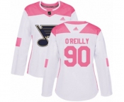 Women Adidas St. Louis Blues #90 Ryan O'Reilly Authentic White Pink Fashion NHL Jersey