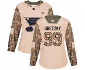 Women Adidas St. Louis Blues #99 Wayne Gretzky Authentic Camo Veterans Day Practice NHL Jersey