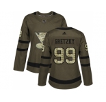 Women Adidas St. Louis Blues #99 Wayne Gretzky Green Salute to Service Stitched NHL Jersey
