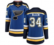 Women St. Louis Blues #34 Jake Allen Fanatics Branded Royal Blue Home Breakaway NHL Jersey