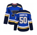 Women St. Louis Blues #50 Jordan Binnington Authentic Royal Blue Home Hockey Jersey