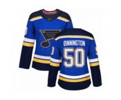 Women St. Louis Blues #50 Jordan Binnington Authentic Royal Blue Home Hockey Jersey