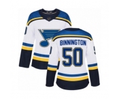 Women St. Louis Blues #50 Jordan Binnington Authentic White Away Hockey Jersey