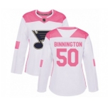 Women St. Louis Blues #50 Jordan Binnington Authentic White Pink Fashion Hockey Jersey