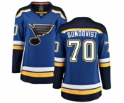 Women St. Louis Blues #70 Oskar Sundqvist Fanatics Branded Royal Blue Home Breakaway NHL Jersey