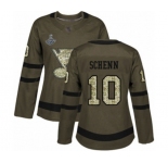 Women's St. Louis Blues #10 Brayden Schenn Authentic Green Salute to Service 2019 Stanley Cup Champions Hockey Jersey