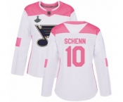 Women's St. Louis Blues #10 Brayden Schenn Authentic White Pink Fashion 2019 Stanley Cup Champions Hockey Jersey