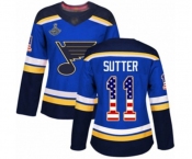 Women's St. Louis Blues #11 Brian Sutter Authentic Blue USA Flag Fashion 2019 Stanley Cup Champions Hockey Jersey
